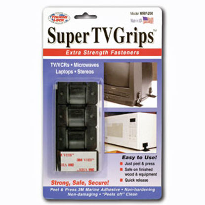 Picture of Thumb Lock Super TV Grips (TM) Black 25 lb RV Travel Safety Strap MRV-200BK 03-0513                                          