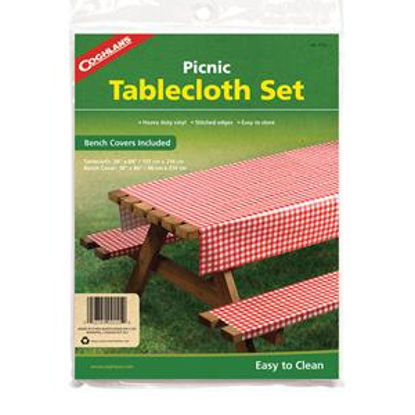 Picture of Coghlan's  54"W x 84"L Red & White Checkered Rectangular Polyethylene Tablecloth 9155 03-0572                                