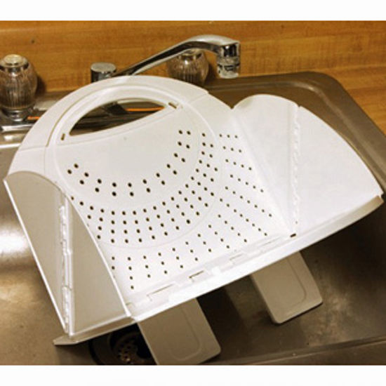 Picture of B&R Plastics  White Plastic Foldable Kitchen Strainer 2721-12 03-0988                                                        