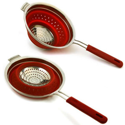 Picture of Norpro  44 Oz Red And Silver Silicone & Stainless Steel Collapsible Kitchen Strainer 2182 03-1824                            
