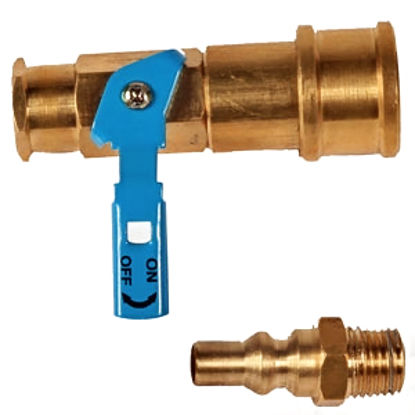 Picture of Camco  1/4" FNPT x Female QC Brass LP Hose Connector w/ Shut Off Valve 59853 06-0469                                         