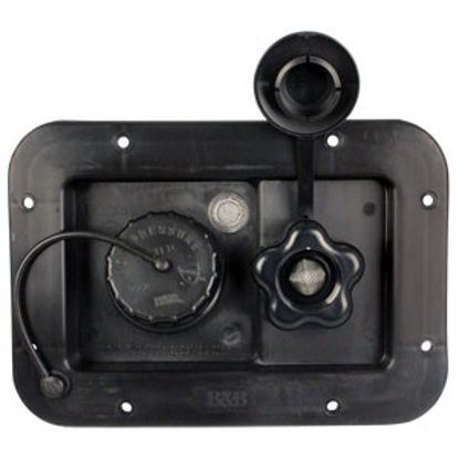 Picture of JR Products  Black City/ Gravity Water Hatch Fresh Water Inlet w/Check Valve 497-AB-3P-A 10-0026                             