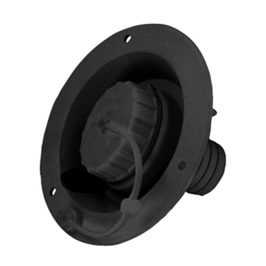 Picture of Valterra  Black Plastic Bayonet Style Fresh Water Inlet Cap w/Lanyard A0120SBKVP 10-0136                                     