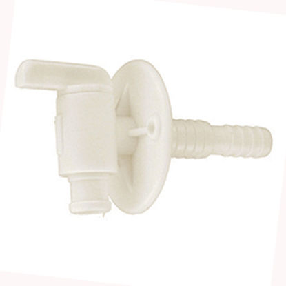 Picture of Valterra  White Plastic 3/8" & 1/2" Barb Fresh Water Tank Drain Valve w/Flange A01-2025VP 10-0140                            