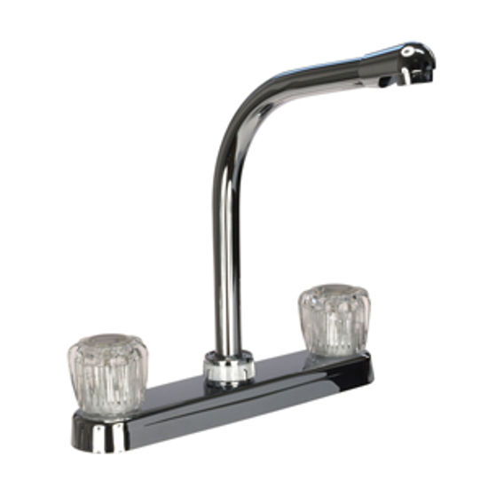 Picture of Dura Faucet  Chrome w/ Clear Knobs Hi Rise 8" Kitchen Faucet DF-PK210A-CP 10-0356                                            