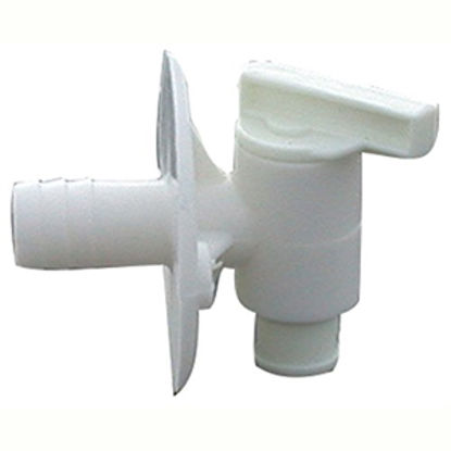 Picture of Petersen Molding  Artic White Plastic 3/8" Barb Fresh Water Tank Drain Valve w/Flange 18-959 A/W 10-0440                     