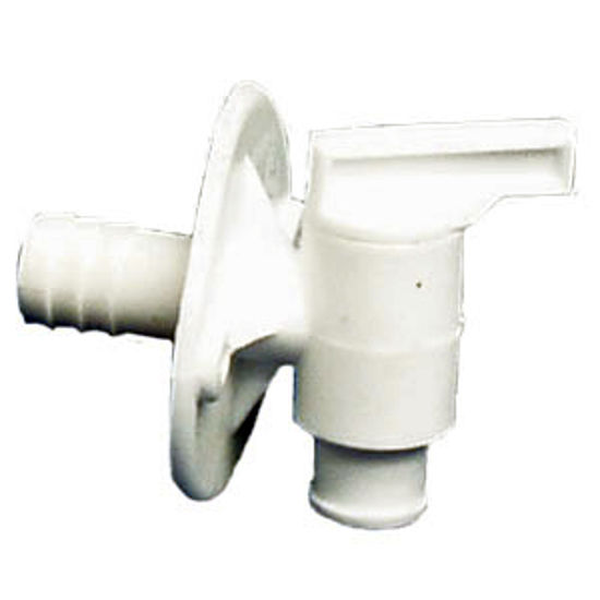 Picture of Petersen Molding  Artic White Plastic 1/2" Barb Fresh Water Tank Drain Valve w/Flange 18-958 A/W 10-0441                     