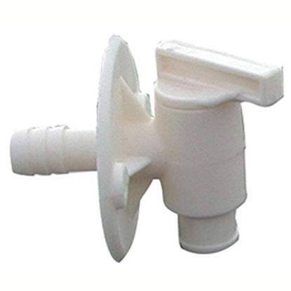 Picture of Petersen Molding  Colonial White Plastic 3/8" Barb Fresh Water Tank Drain Valve w/Flange 18-959 C/W 10-0450                  