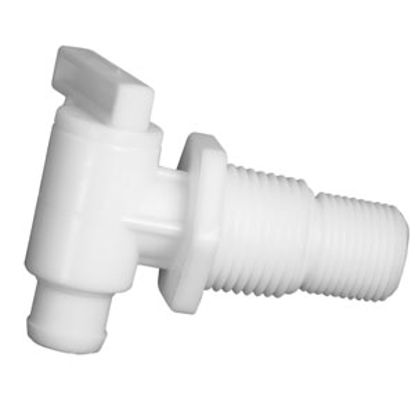 Picture of Petersen Molding  Colonial White Plastic 3/8" MNPT Fresh Water Tank Drain Valve w/Flange 18-957 C/W 10-0452                  