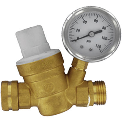 Picture of Valterra  Brass Preset 45 PSI Fresh Water Pressure Regulator w/Gauge A01-1117VP 10-0565                                      