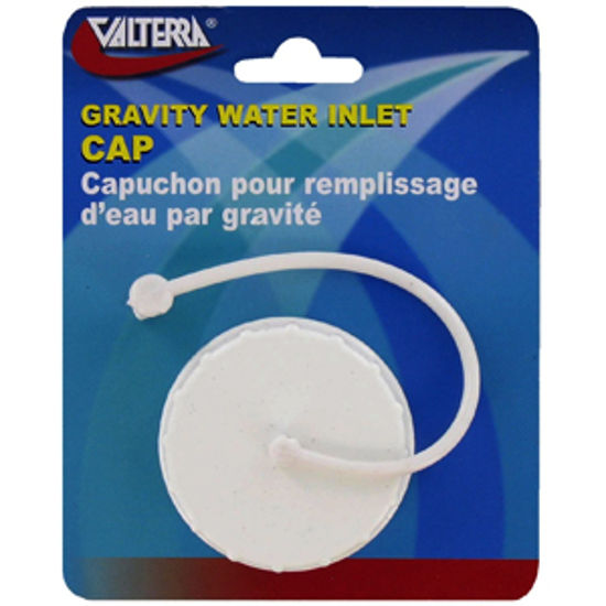 Picture of Valterra  White Plastic Bayonet Style Fresh Water Inlet Cap w/Lanyard A0120SVP 10-0630                                       