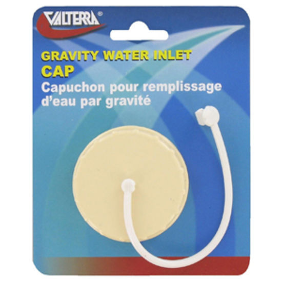 Picture of Valterra  Colonial White Plastic Bayonet Style Fresh Water Inlet Cap w/Lanyard A0121SVP 10-0631                              