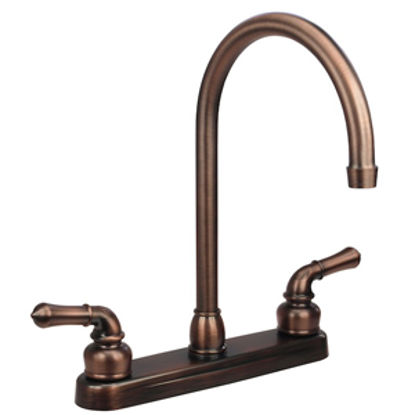 Picture of Dura Faucet  Bronze w/Teapot Handles 8" Kitchen Faucet w/J-Spout DF-PK330HC-ORB 10-0635                                      