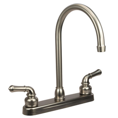 Picture of Dura Faucet  Nickel w/Teapot Handles 8" Kitchen Faucet w/J-Spout DF-PK330HC-SN 10-0636                                       