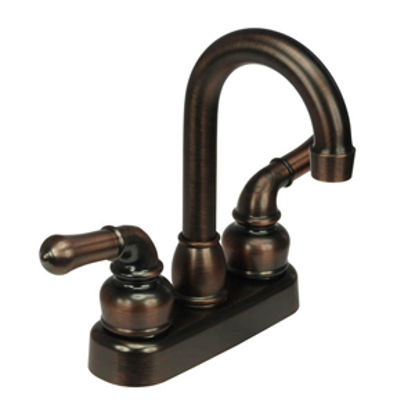 Picture of Dura Faucet Classical Series Bronze w/Teapot Handles 4" Lavatory Faucet w/Hi-Arc Spout DF-PB150C-ORB 10-0643                 