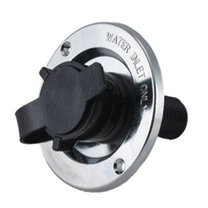 Picture of JR Products  Chrome Steel Flange Fresh Water Inlet w/Check Valve 9690-200-023 10-0722                                        
