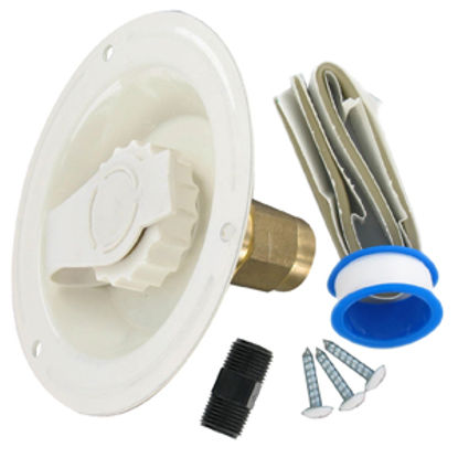Picture of Valterra  White Brass Recessed Mount Fresh Water Inlet w/Check Valve A01-0177LFVP 10-0791                                    