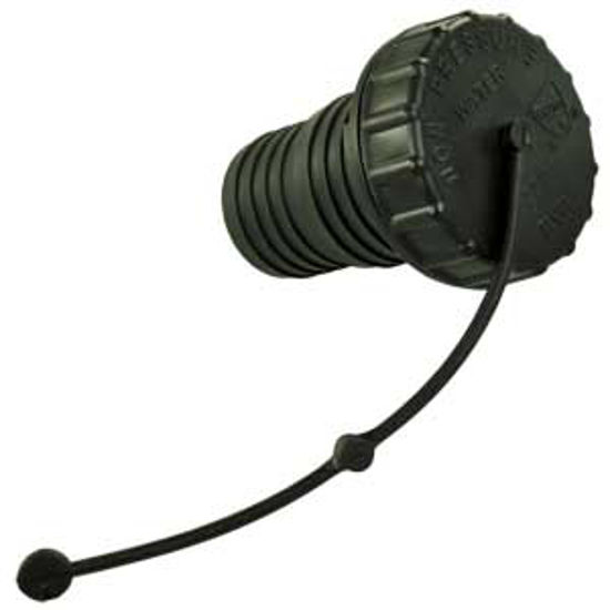 Picture of JR Products  Black Bayonet Style Fresh Water Inlet Cap w/Strap & Spout 222/224BK-A 10-0792                                   