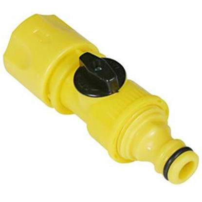 Picture of Camco  Plastic QC Fresh Water Hose Connector For Std GHF Coupling w/Shut-Off Valve 20103 10-0794                             