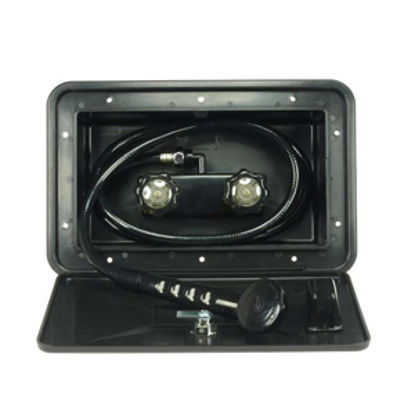 Picture of Dura Faucet  Black Lockable Exterior Shower Box Kit w/ Smoke Knobs DF-SA170-BK 10-0843                                       