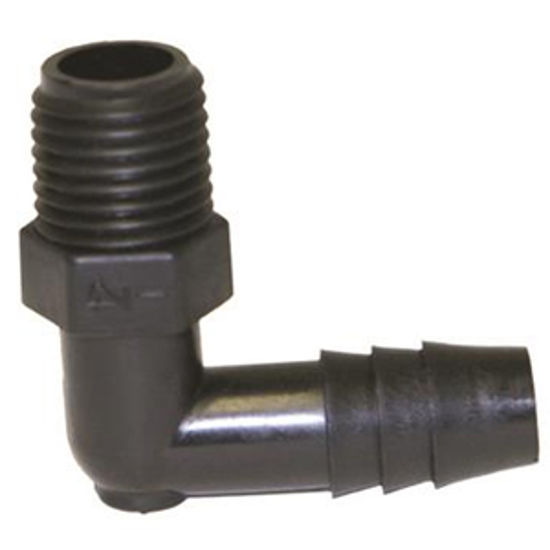 Picture of Valterra  Plastic 90 Deg Elbow 1/4" MNPT x 3/8" Barb Fresh Water Hose Connector RF851 10-0860                                