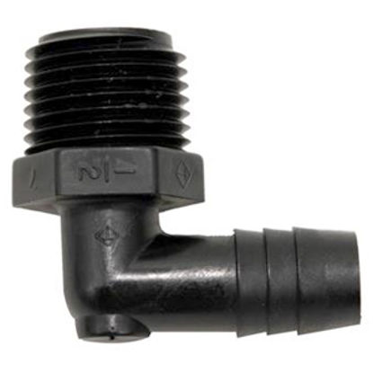 Picture of Valterra  Plastic 90 Deg Elbow 1/2" MNPT x 1/2" Barb Fresh Water Hose Connector RF846 10-0864                                