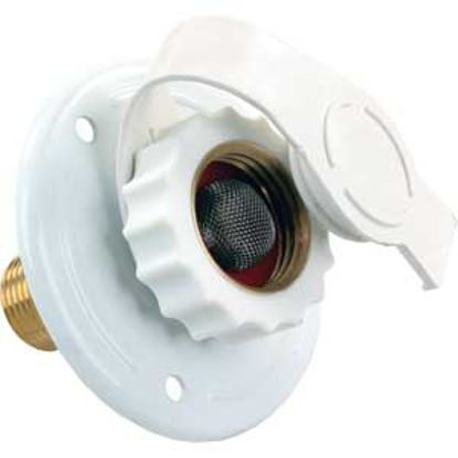 Picture of JR Products  White Metal Flange Fresh Water Inlet w/Check Valve 62165 10-1105                                                