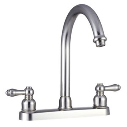 Picture of Dura Faucet  Nickel w/Teapot Handles Hi Rise 8" Kitchen Faucet DF-PK340L-SN 10-1303                                          