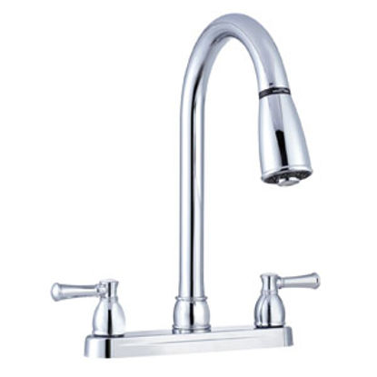 Picture of Dura Faucet  Chrome w/Teapot Handles 8" Kitchen Faucet w/Pull-Down Spout DF-PK350L-CP 10-1342                                