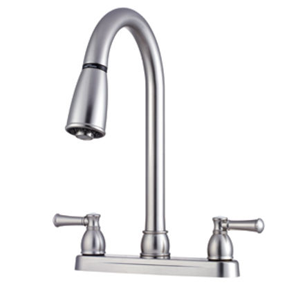 Picture of Dura Faucet  Nickel w/Teapot Handles 8" Kitchen Faucet w/Pull-Down Spout DF-PK350L-SN 10-1343                                
