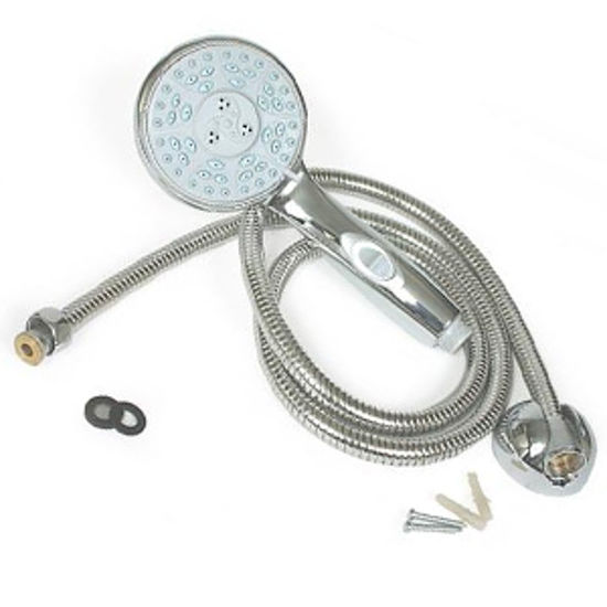 Picture of Camco  Chrome Handheld Shower Head w/5 Spray Settings & 60" Hose 43713 10-1661                                               