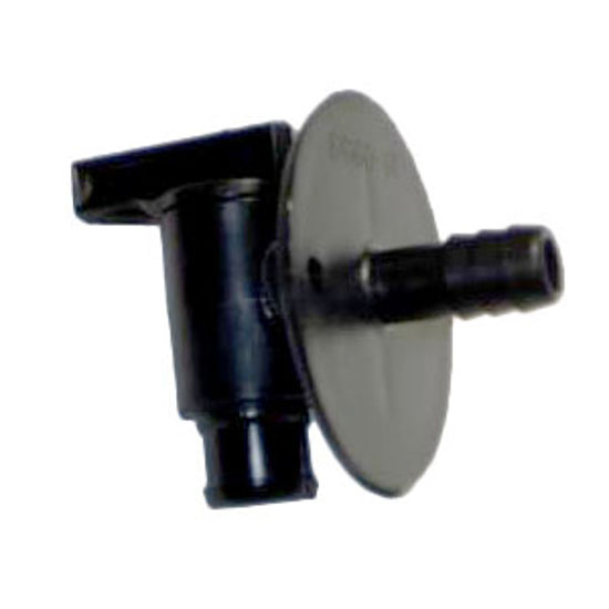 Picture of Petersen Molding  Black Plastic 3/8" Barb Fresh Water Tank Drain Valve w/Flange 18-959 BLACK 10-3807                         