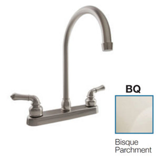 Picture of Dura Faucet  Bisque Parchment w/Teapot Handles 8" Kitchen Faucet w/J-Spout DF-PK330HC-BQ 10-3814                             