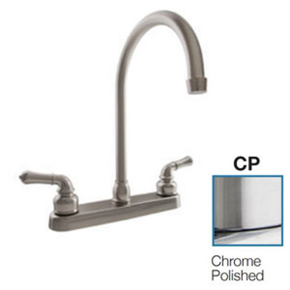 Picture of Dura Faucet  Chrome w/Teapot Handles 8" Kitchen Faucet w/J-Spout DF-PK330HC-CP 10-3815                                       