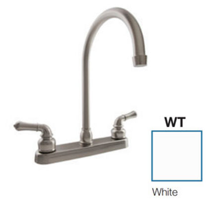 Picture of Dura Faucet  White w/Teapot Handles 8" Kitchen Faucet w/J-Spout DF-PK330HC-WT 10-3816                                        