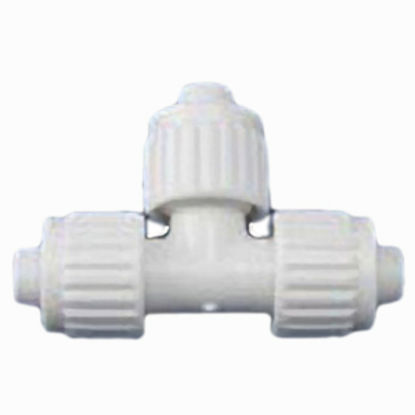 Picture of Flair-It  1/2" PEX Run x 3/4" FPT Swivel Nut Branch White Plastic Fresh Water Tee 06829 10-7009                              