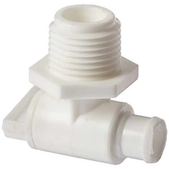 Picture of Petersen Molding  Artic White Plastic 1/2" MNPT Fresh Water Tank Drain Valve 18-966 A/W 12-5092                              