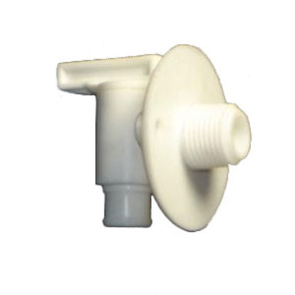 Picture of Petersen Molding  Artic White Plastic 3/8" MNPT Fresh Water Tank Drain Valve w/Flange 18-957 A/W 12-5093                     