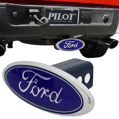 Picture of Pilot Licensed 1-1/4" Chrome/Blue Ford ABS Hitch Cover CR-211 14-0920                                                        