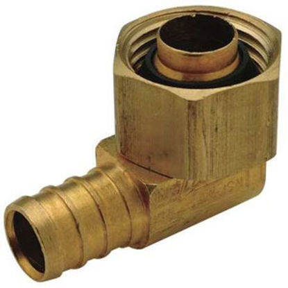 Picture of QEST XL Brass 1/2" Hose Barb x 1/2" FPT Swivel Nut Brass Fresh Water 90 Deg Elbow  14-2363                                   