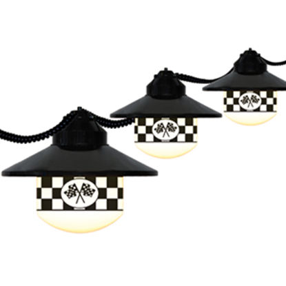 Picture of Polymer Products  6 Light Black Shaded Checkered Flag Style Globe String Party Light 1604-SPEEDWAY 18-1970                   
