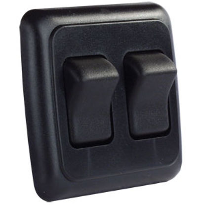 Picture of JR Products  Black 125-250V/ 16A SPST Double Rocker Switch w/ Bezel 12235 19-0159                                            