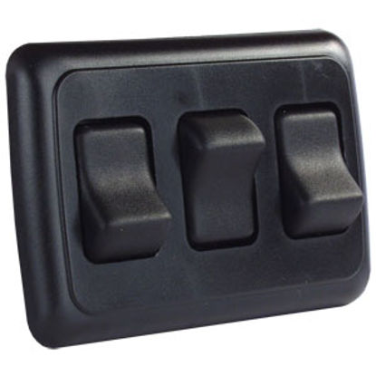 Picture of JR Products  Black 125-250V/ 16A SPST Triple Rocker Switch w/ Bezel 12245 19-0160                                            