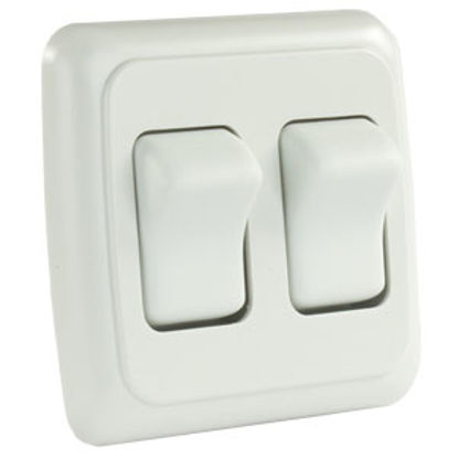 Picture of JR Products  White 125-250V/ 16A SPST Double Rocker Switch w/ Bezel 12015 19-0173                                            
