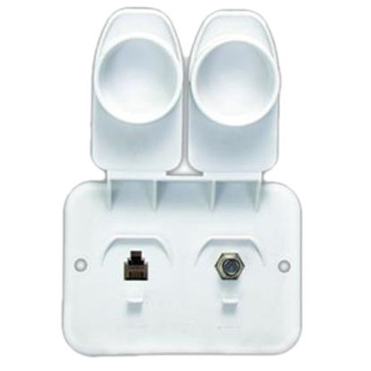 Picture of JR Products  Silver Plastic Weather Proof Roof Mount Quad Cable TV Plate 543-A-2-A 19-0187                                   