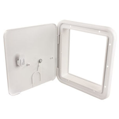 Picture of JR Products  Polar White 6-7/8"RO Cable Hatch Access Door w/Thumb Lock 22D32-A 19-0232                                       
