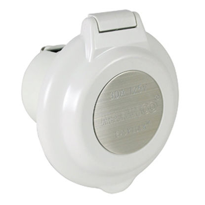 Picture of Marinco  White 125V/ 30A Outdoor/ Indoor Single Receptacle 304EL-BRV 19-0424                                                 