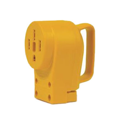 Picture of Camco Power Grip (TM) Yellow 50A Female Power Cord Plug End w/ Handle 55353 19-0497                                          