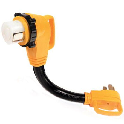 Picture of Camco Power Grip (TM) 18" 50F/50M 90 Deg Locking Power Cord Adapter 55562 19-0630                                            