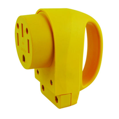Picture of Marinco  Yellow 50A Female Power Cord Plug End w/Handle For Marinco 6 GA Wires 50FCRV 19-1322                                